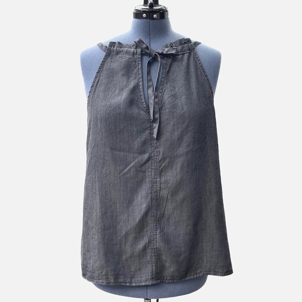 TIME & TRU Chambray Halter Top Tie Back Keyhole Womens XXL / XXXL Black NEW‎
